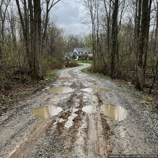 Before: 6 problem zones — severe pooling mid-drive — Hambden Township, Geauga County
