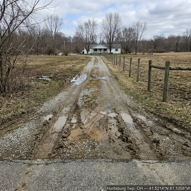 Before: Flat grade with deep ruts at entrance — Huntsburg Township, Geauga County