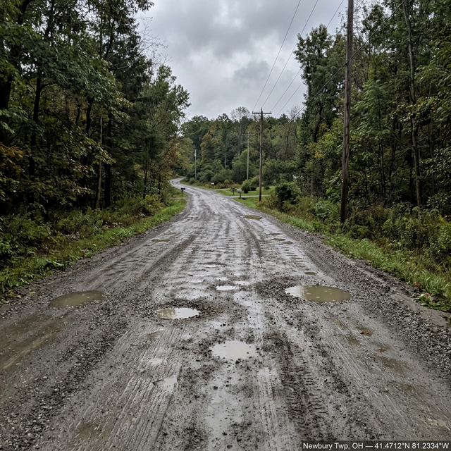 Before: Private lane, severe washboard + pooling — Newbury Township, Geauga County